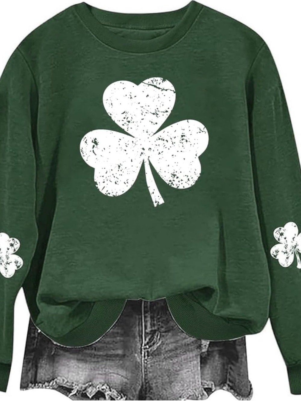 Women's Green Shamrock Graphic Pullover Sweatshirt